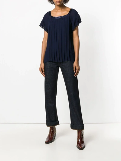 Pre-owned Saint Laurent Pleated Loose Blouse In Blue