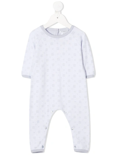 Shop Givenchy All Over Logo Print Romper In Blue