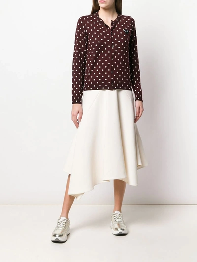 Shop Comme Des Garçons Play Heart Patch Polka Dot Cardigan In Red