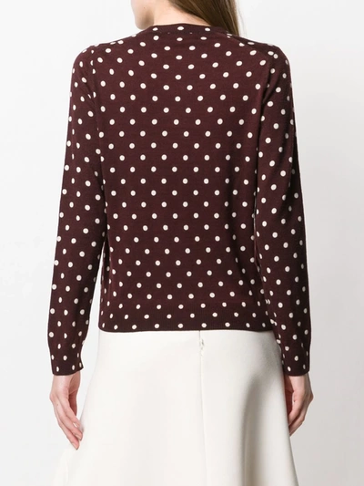 Shop Comme Des Garçons Play Heart Patch Polka Dot Cardigan In Red