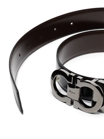 Ferragamo Textured Calf Leather Belt With Interlocking Metallic Buckle In Black
