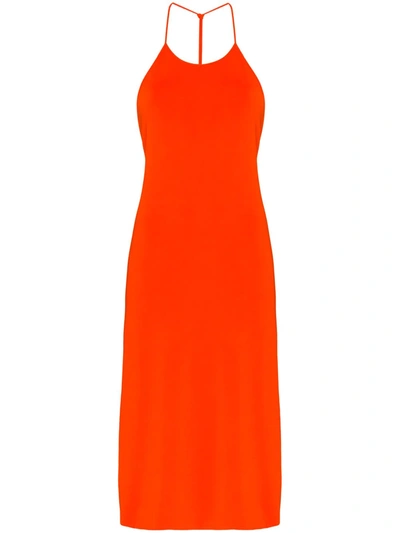 Shop Bottega Veneta Knotted Strap Midi Dress In Orange