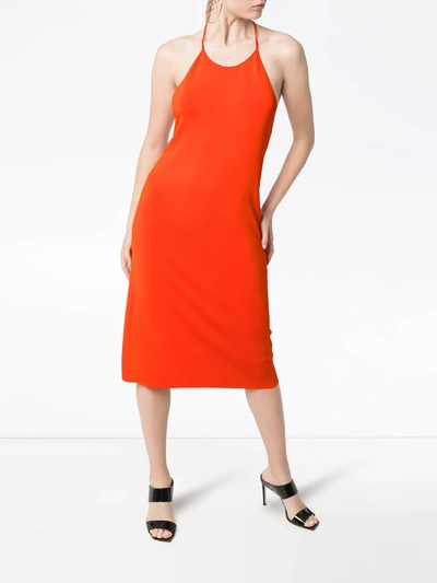 Shop Bottega Veneta Knotted Strap Midi Dress In Orange