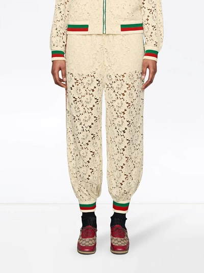 Shop Gucci Flower Lace Jogging Pant In White