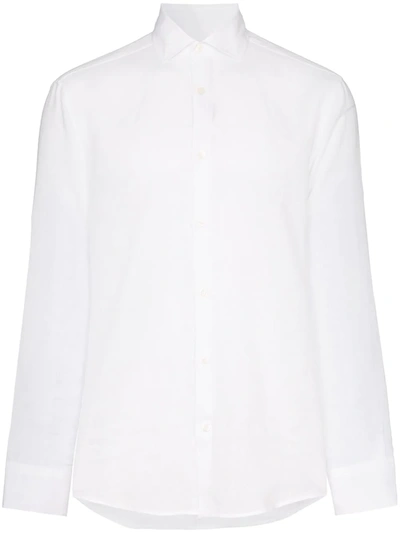 Shop Frescobol Carioca Antonio Linen Shirt In White