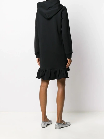 Shop Moschino Logo Print Hooded Dress In Black
