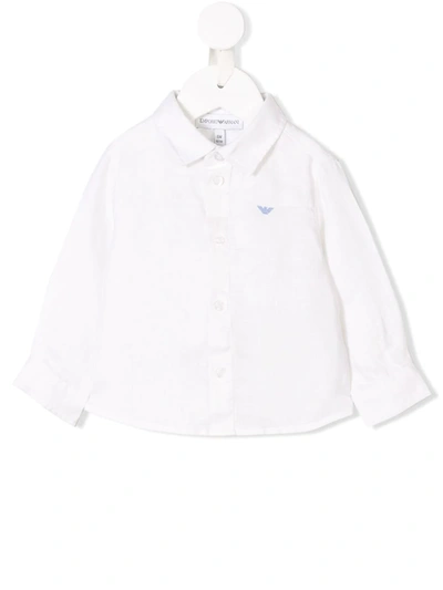 Shop Emporio Armani Embroidered Logo Shirt In White