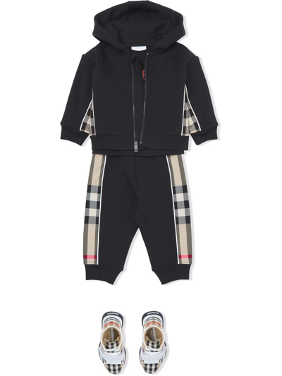 Shop Burberry Check Panel Cotton Track Pants In Black