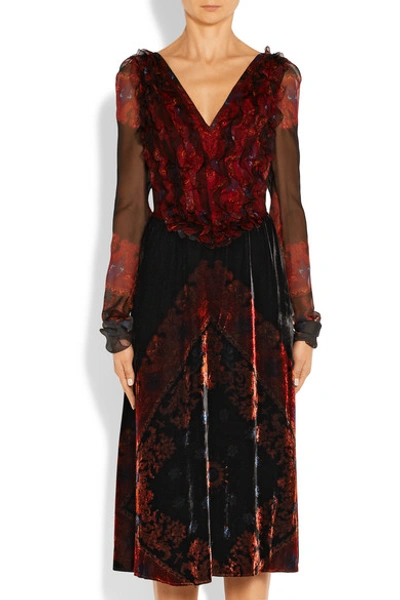 Shop Givenchy Bandana Printed Velvet Dress With Chiffon
