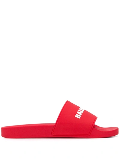 Shop Balenciaga Logo-print Pool Slides In Red