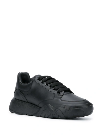 Shop Alexander Mcqueen Court Leather Low-top Sneakers In Black