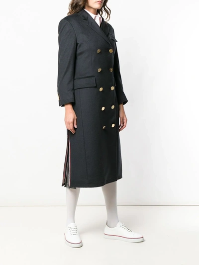 Shop Thom Browne Double-breasted Mid-length Overcoat In Blue
