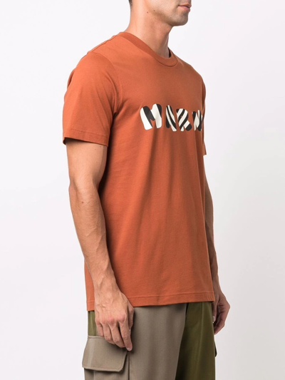 Shop Marni Striped Logo-print T-shirt In Orange