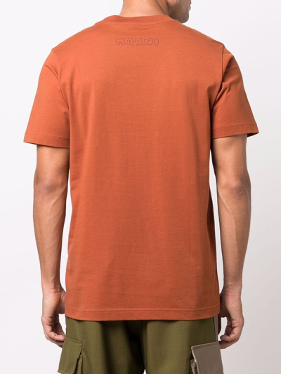 Shop Marni Striped Logo-print T-shirt In Orange