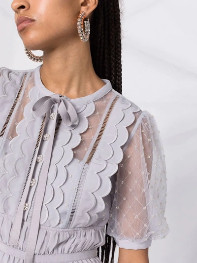 Shop Self-portrait Scallop-trim Chiffon Midi Dress In Grey
