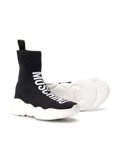 Shop Moschino Teen Intarsia Logo Hi-top Sneakers In Black