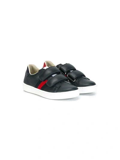 Shop Gucci Children's Leather Sneaker With Web In Black