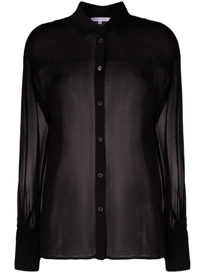 Shop Patrizia Pepe Semi-sheer Puff-sleeve Blouse In Black