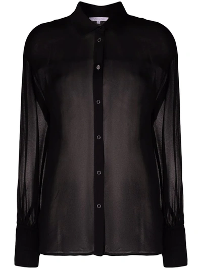Patrizia Pepe Semi-sheer Puff-sleeve Blouse In Black