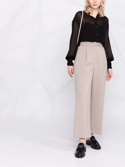 Patrizia Pepe Semi-sheer Puff-sleeve Blouse In Black