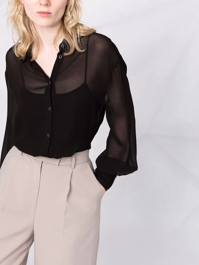 Patrizia Pepe Semi-sheer Puff-sleeve Blouse In Black