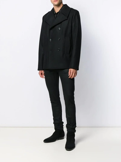 Shop Saint Laurent Boxy Fit Double-breasted Coat In Black