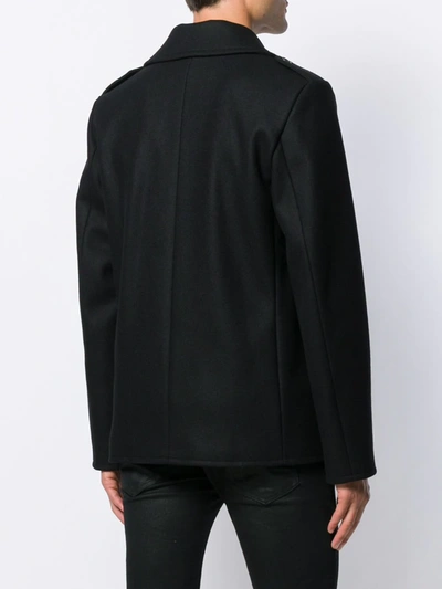 Shop Saint Laurent Boxy Fit Double-breasted Coat In Black