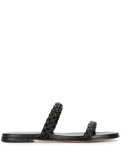 Shop Gianvito Rossi Braided Strap Flat Sandals In Black