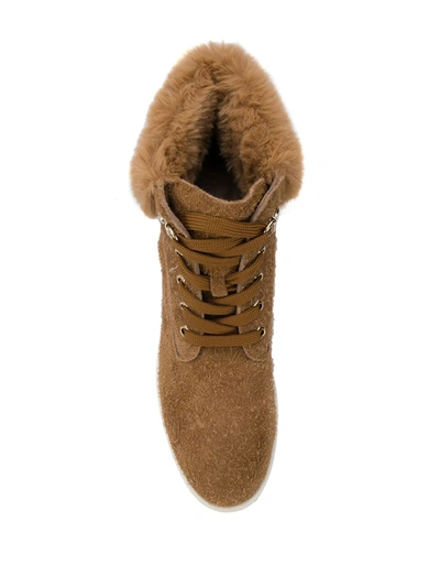 Shop Hogan Faux Fur Ankle Boots In Neutrals