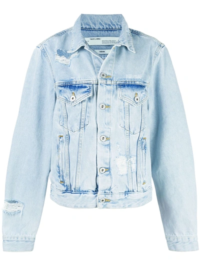 Shop Off-white Embroidered Denim Jacket In Blue