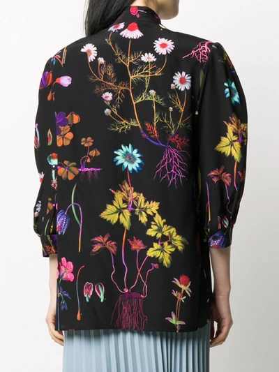 Shop Stella Mccartney Flower Print Silk Blouse In Black