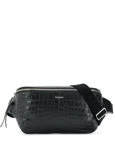Shop Saint Laurent City Crocodile-embossed Belt Bag In Black