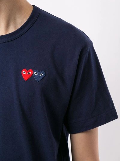 Shop Comme Des Garçons Play Double Heart Appliquéd T-shirt In Blue