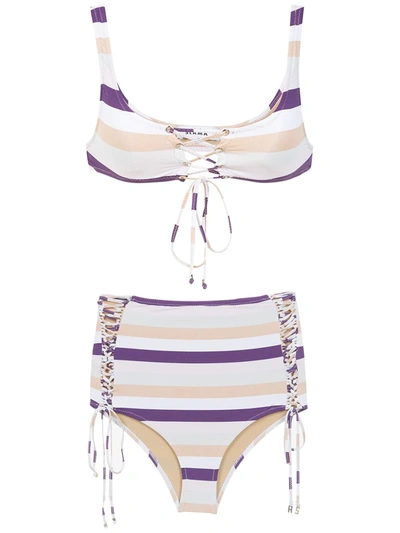 Shop Amir Slama Striped Bikini Set In Pink