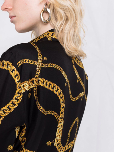 Versace Chain-print Button-down Silk Shirt In Black | ModeSens