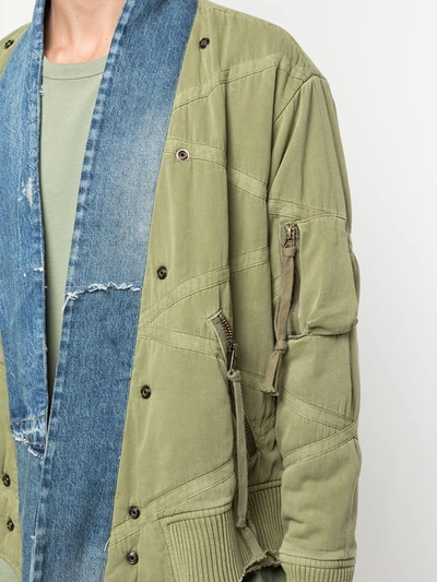 Shop Greg Lauren Utility Flight Bomber Jacket In Green