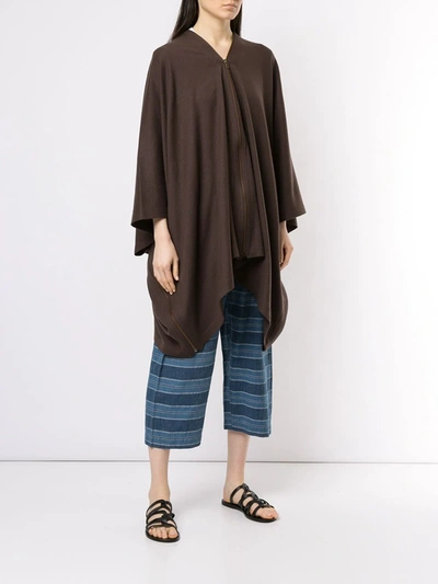 Pre-owned Issey Miyake Zip-up Poncho In Brown