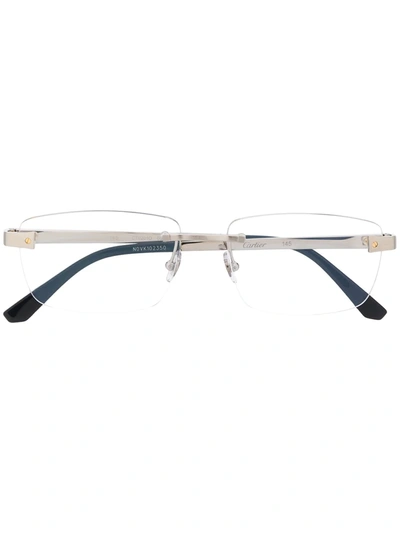 Shop Cartier Rectangular Frame Rimless Glasses In Silver