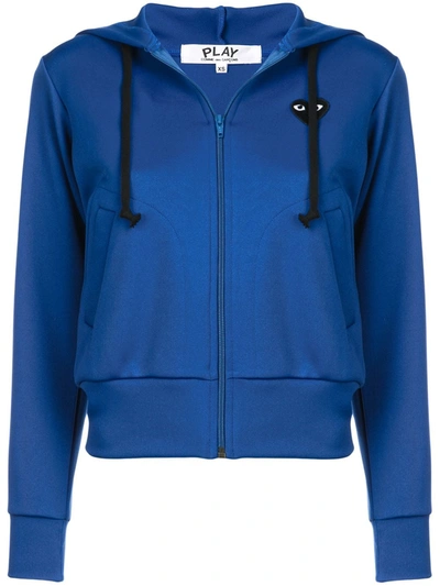 Shop Comme Des Garçons Play Drawstring Zip Hoodie In Blue