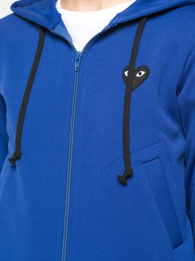 Shop Comme Des Garçons Play Drawstring Zip Hoodie In Blue