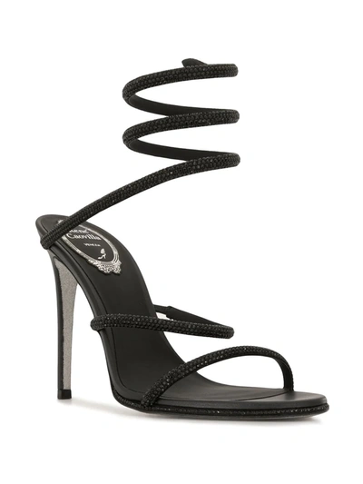 René Caovilla Crystal-embellished Wraparound Leather Sandals In Black
