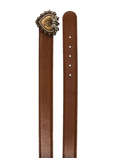 Shop Dolce & Gabbana Devotion Pearl-embellished Leather Belt In Brown