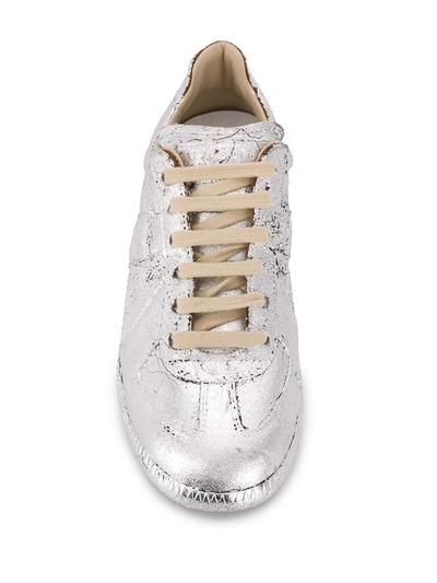 Shop Maison Margiela Replica Foiled Low-top Sneakers In Silver