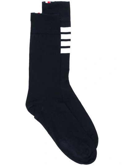 Shop Thom Browne 4-bar Lightweight Mid-calf Socks In Blue