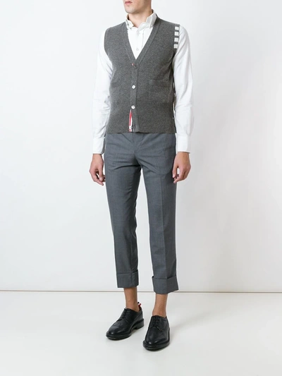 Thom Browne Sleeveless Buttoned Cardigan In Grey