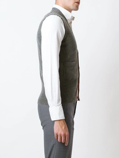 Thom Browne Sleeveless Buttoned Cardigan In Grey
