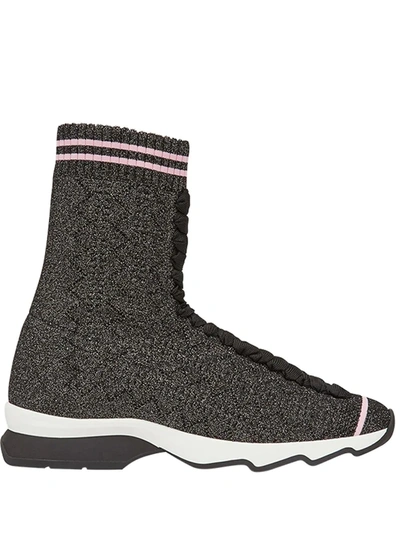 Shop Fendi Fabric Sock Sneakers In Black