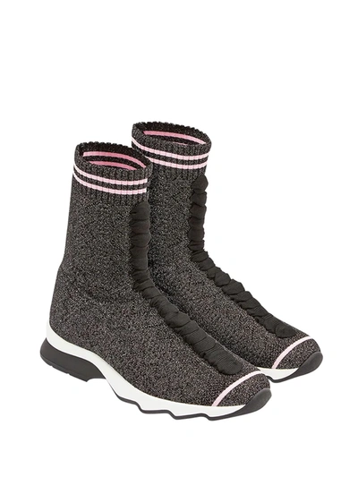 Shop Fendi Fabric Sock Sneakers In Black