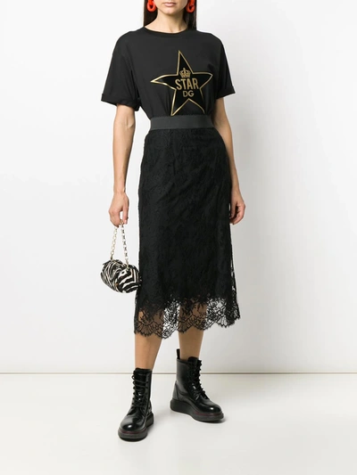 Shop Dolce & Gabbana Floral Lace Midi Skirt In Black