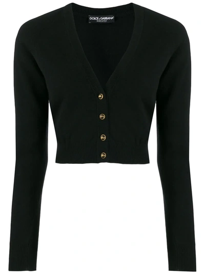Dolce & Gabbana Cropped V Neck Cashmere Knit Cardigan In Black